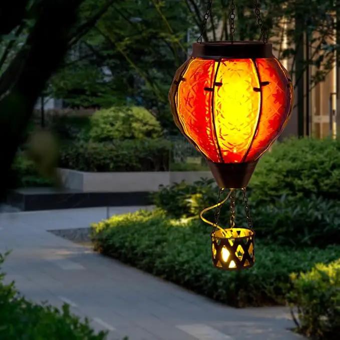 2PCS Hot Air Balloon Solar Lantern with Flame Flickering Light LED Glass Hanging Solar Lanterns Outdoor Waterproof Hot Air Balloon Decoration Outdoor Light for Patio Tree Yard Garden Decor by GreenHaven Gardens
