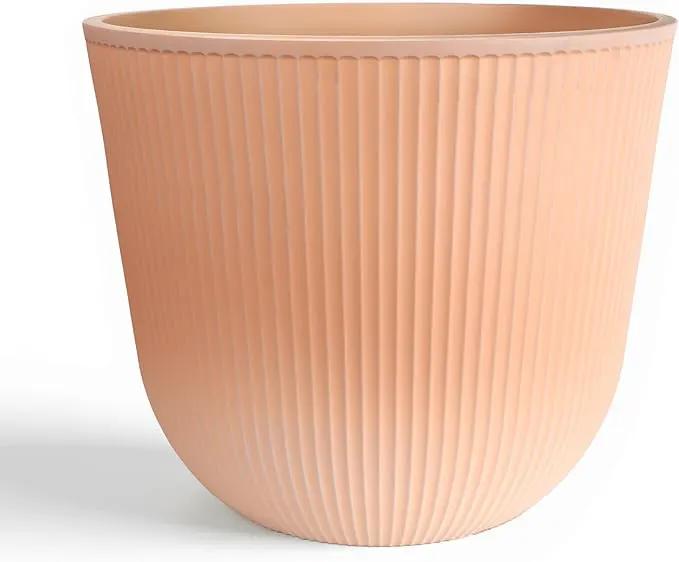 WORTH Garden Round Large Planter Pot 1-Pack, 17.5" Dia x 15.5" H - Durable Plastic Terracotta Plant Tree Pots with Vertical Stripe Textured Finish, Drainage Hole for Indoor Outdoor Front Porch Patio by GreenHaven Gardens