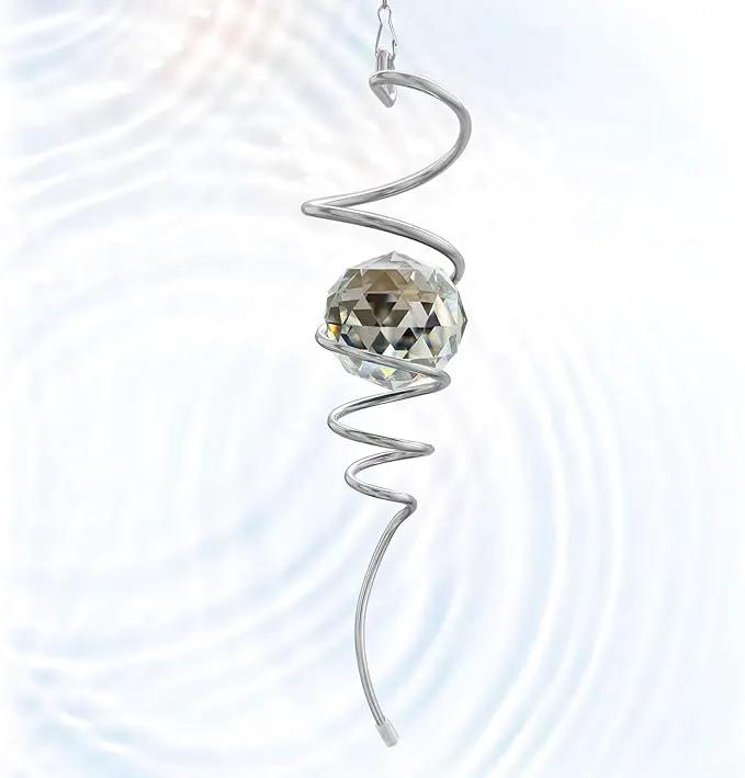 Gazing Ball Spiral Tail, Wind Spinners Stabilizer with Swivel Hook & Clear Crystal Ball, Hanging Suncatcher Decoration, Rainbow Maker Indoor Outdoor Ornaments Creative Decorative Gifts 13" by GreenHaven Gardens