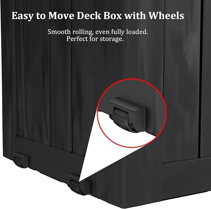 80 Gallon Outdoor Storage Box with Wheels, Waterproof Lockable Resin Deck Box Patio Storage Bin for Pool Accessories Cushion Furniture, Garden Tools, UV-Resistant Outside Delivery Black by GreenHaven Gardens
