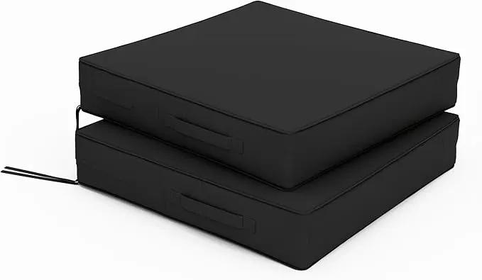 Patio Chair Cushions 22 X 22 X 4 Inch Waterproof Outdoor Seat Cushions for Patio Furniture, Outdoor Sofa Couch Pads with Ties & Handle, Set of 2, Black by GreenHaven Gardens
