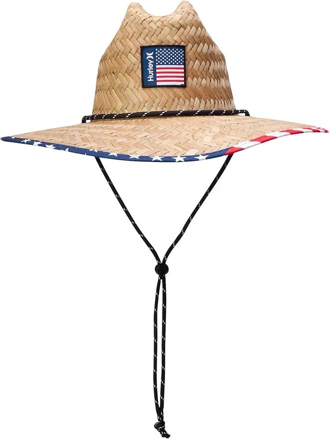 Hurley Men's Straw Hat - Wide Brim Channel Island Lifeguard Hat - Stylish Sun Hats for Men with Chin Strap by GreenHaven Gardens