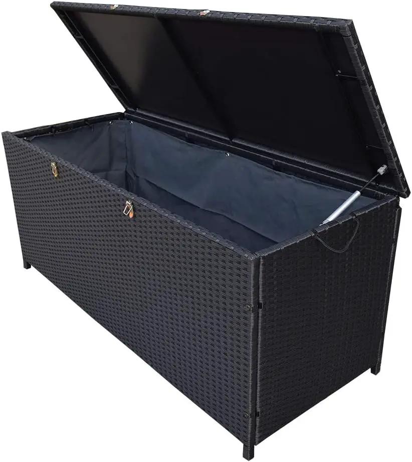 Oakland Living Charcoal Black Indoor and Outdoor Balcony Patio Deck Porch Pool 113 Gallon Wicker Storage Box Trunk Bin with Metal Frame by GreenHaven Gardens