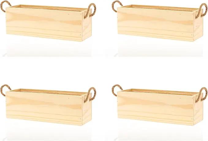 Wooden Planter Box with Handle, Rose Wood, Plastic Liner l Garden Decor l Restaurant and Wedding Decorations l Wedding Bouquets, Table Centerpiece, 12 x 4 Inches, (12x4 w Handle Set of 4, Rose Wood) by GreenHaven Gardens