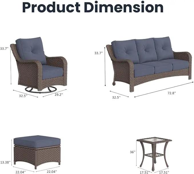 7 Pieces Outdoor Patio Furniture Sets with Rocking Swivel Chairs with 6-inch Thick Cushion and Side Table for Deck Lawn by GreenHaven Gardens