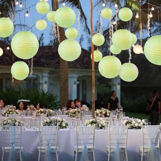 WYZworks - Round Paper Lanterns 10 Pack (Light Apple Green, 14") - Hanging Paper Lanterns Lamp for Wedding, Birthday, Party and Home Decorations with 8", 10", 12", 16" Option by GreenHaven Gardens