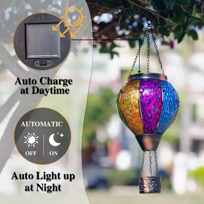 2PCS Solar Hot Air Balloon Lantern with Flame, Handmade Glass Hot Air Balloon Solar Lantern, Outdoor Lanterns Waterproof for Patio, Garden, Porch (Colorful) by GreenHaven Gardens
