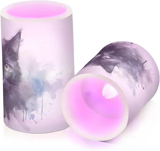 Flickering Flameless Candles, Black Cat Print LED Candles with Remote Timer, Set of 2 Battery Operated Candle for Valentine Wedding Birthday by GreenHaven Gardens