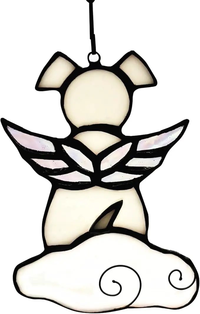 Stained Glass Angel Wings Dog Memorial Gifts for Loss of Dog Sympathy Gift Suncatcher, Rainbow Bridge Pet Passing Away Remembrance in Memory, Dog Bereavement Gifts for Loss of Pet,White by GreenHaven Gardens