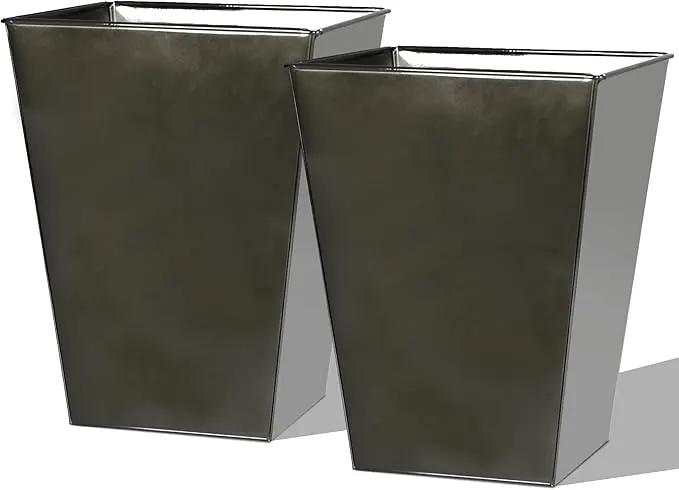 Worth Garden Large Metal Glazed Floor Planter Set of 2-14" Dia x 18" H - Luxurious Glossy Finish Black Tall Square Tapered Steel Plant Pots, Decor Flower Pot Indoor & Outdoor, Drainage Hole by GreenHaven Gardens