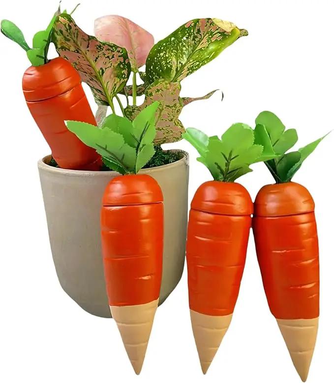 4-Pack Plant Watering Spikes with Lids，Self Watering Spikes, Plant Water Seepage Device, Cute Carrot Shape，Clay Plant Garden Waterers for Vacations by GreenHaven Gardens