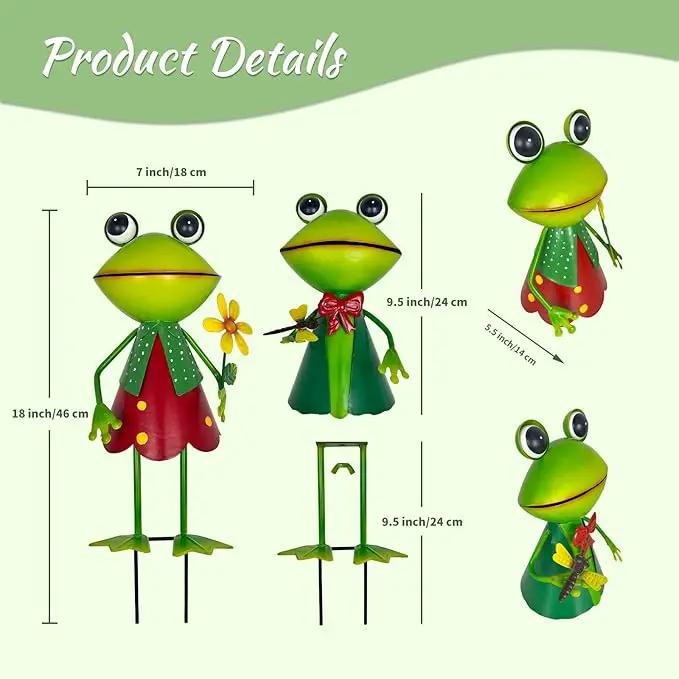 HONGLAND Frog Metal Yard Art - Cute Frogs Garden Decor for Outside - 3D Frog Figurines Outdoor Statues for Lawn Patio Pathway Yard Holiday (with Flower) by GreenHaven Gardens