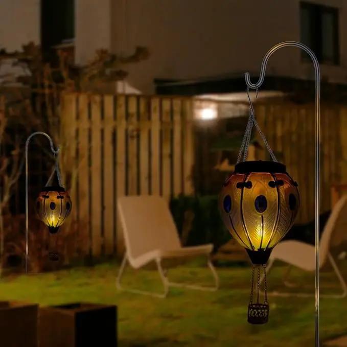2PCS Solar Hot Air Balloon Lanterns with Flame with Shepherd's Hooks, Glass Hanging Flickering Lights Outdoor Waterproof for Garden Tree Yard Patio Mother's Day Gift, 18" H Peacock-Blue by GreenHaven Gardens