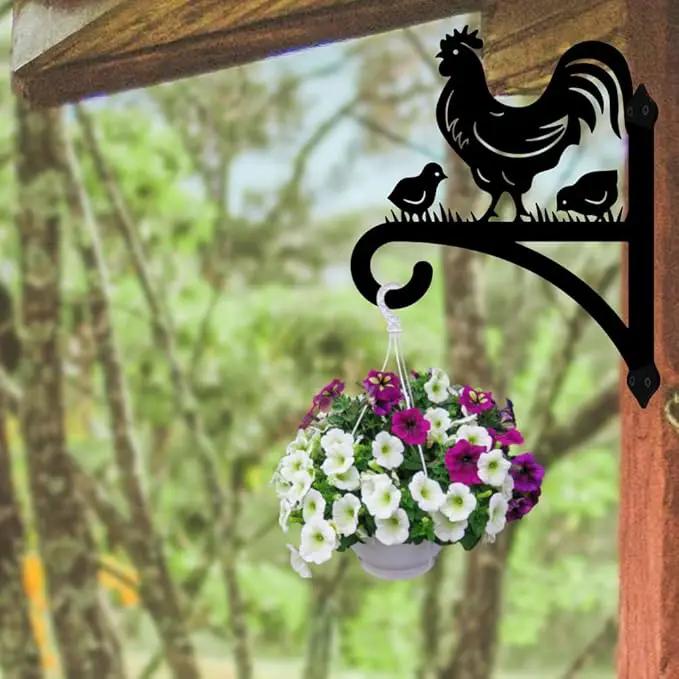 peacoblue Iron Plant Hangers Hooks for Outdoor Indoor Hanging Plants Fern Pots, Lantern, Bird Feeder, Wind Chimes, 12”x14” Rooster Weather Resistant Metal Wall Brackets for Garden, Farmhouse(Rooster) by GreenHaven Gardens