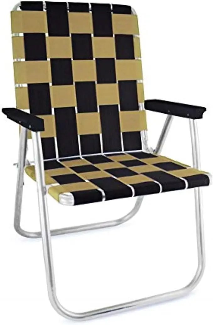 Lawn Chair USA Folding Aluminum Outdoor Patio Lawn Chair | Heavy-Duty Webbed Chairs for Camping, Sports, Beach, Yard & Tailgating | Lightweight Portable | Classic - Black/Gold by GreenHaven Gardens