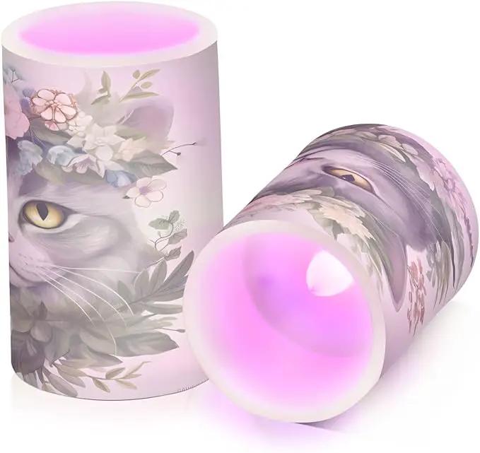 Flickering Flameless Candles, Cat Head Flowers LED Candles with Remote Timer, Set of 2 Battery Operated Candle for Valentine Wedding Birthday by GreenHaven Gardens