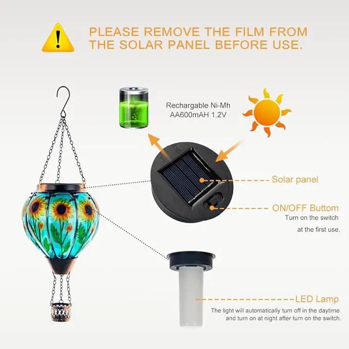 Starsoul Sunflower Hot Air Balloon Solar Lantern - Glass Outdoor Flickering Flame Light, Waterproof Hanging Lamp for Garden, Patio, Yard, Party Decor by GreenHaven Gardens