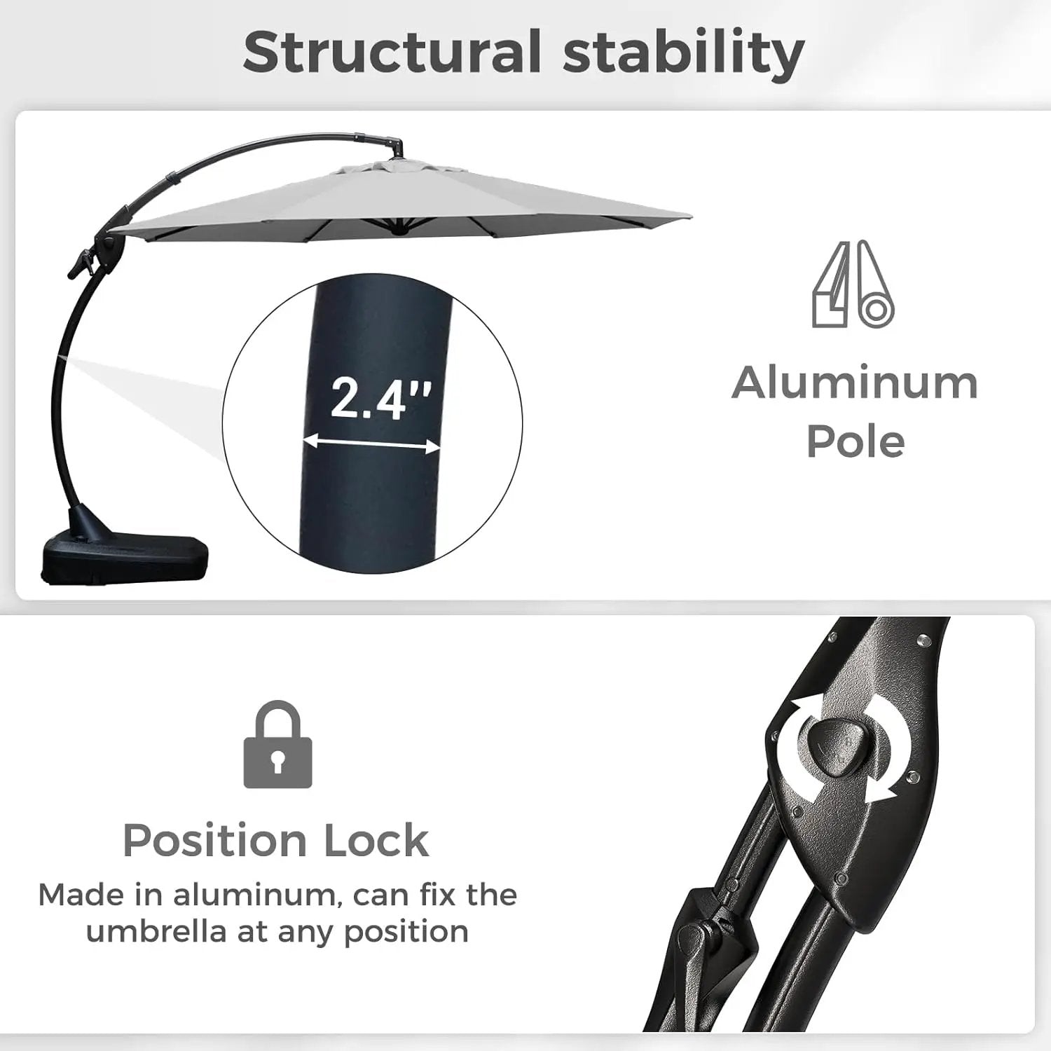 Grand patio 12 FT Sunbrella Cantilever Umbrella with Base Outdoor Aluminum Offset Umbrella with Tilt Adjustment (Granite, 12 FT-SUNBRELLA) by GreenHaven Gardens