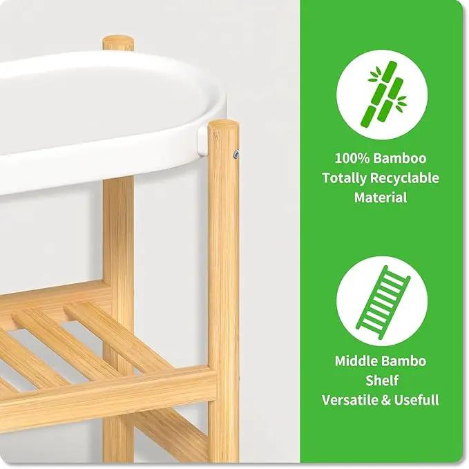 Bamboo Plant Stands Indoor, 2 Tier Steel Tray Tall Corner Plant Stand Holder & Plant Display Rack for Outdoor Garden Indoor Home (1 - 2 Tier) by GreenHaven Gardens