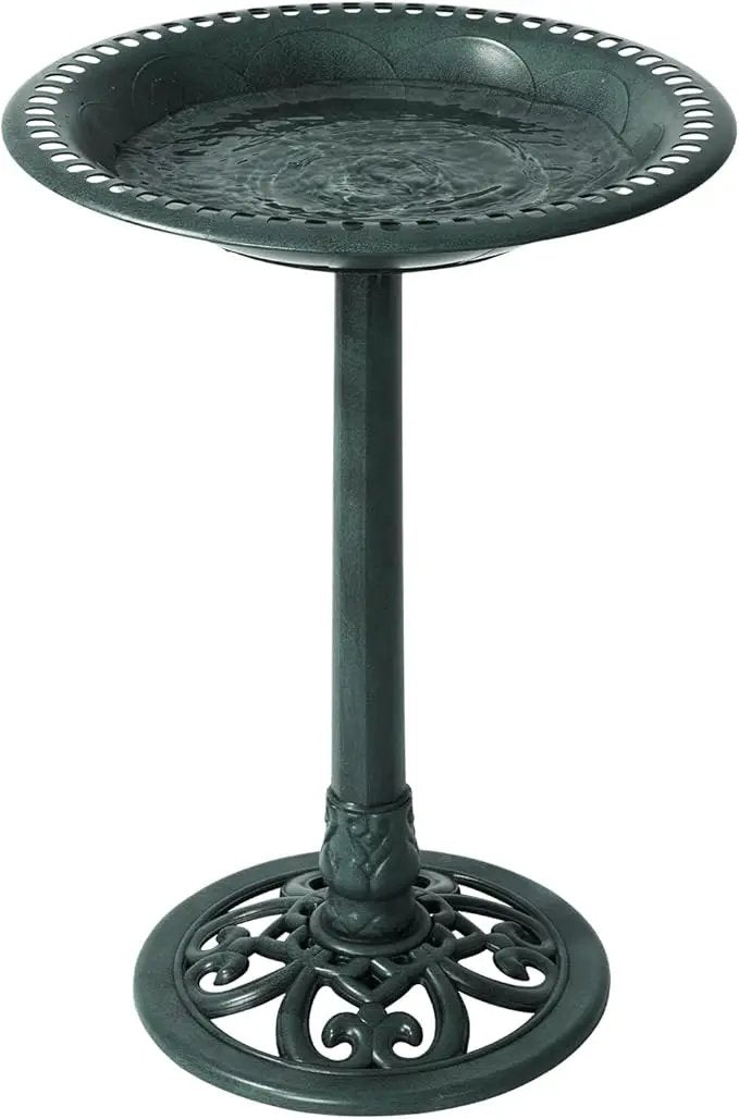 Backyard Expressions Outdoor Garden Bird Bath - Green - Weather Resistant Polyresin - 27 Inch by GreenHaven Gardens