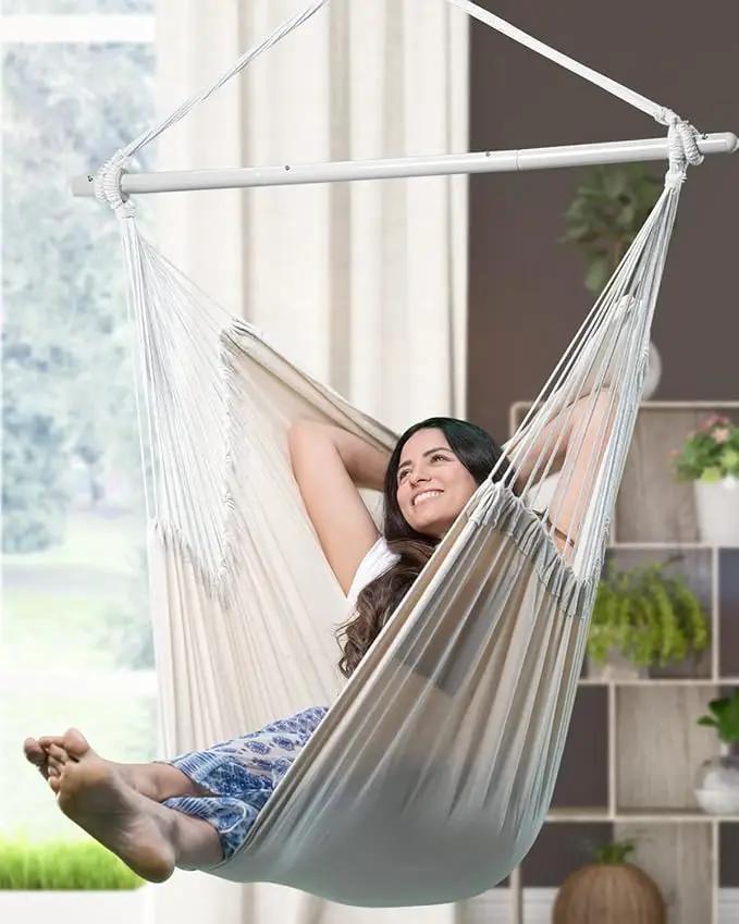 ADVOKAIR Hammock Chair Hanging Chair Rope Swing XXL - Max 500lbs, 70in Large Hammock Swing Chair -Portable Steel Spreader Bar with Anti-Slip Rings-Roomy & Strong by GreenHaven Gardens