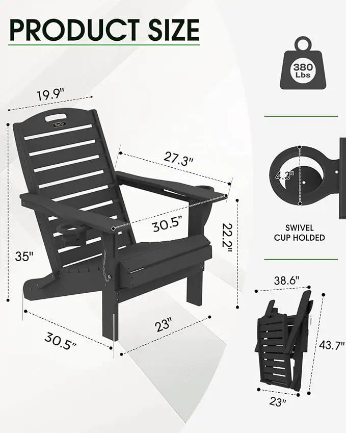 Adirondack Chairs Set of 2, Outdoor Fire Pit Chairs, HDPE All-Weather Adirondack Chairs with Cup Holder, Lawn Chair for Deck, Patio, Garden (Black) by GreenHaven Gardens