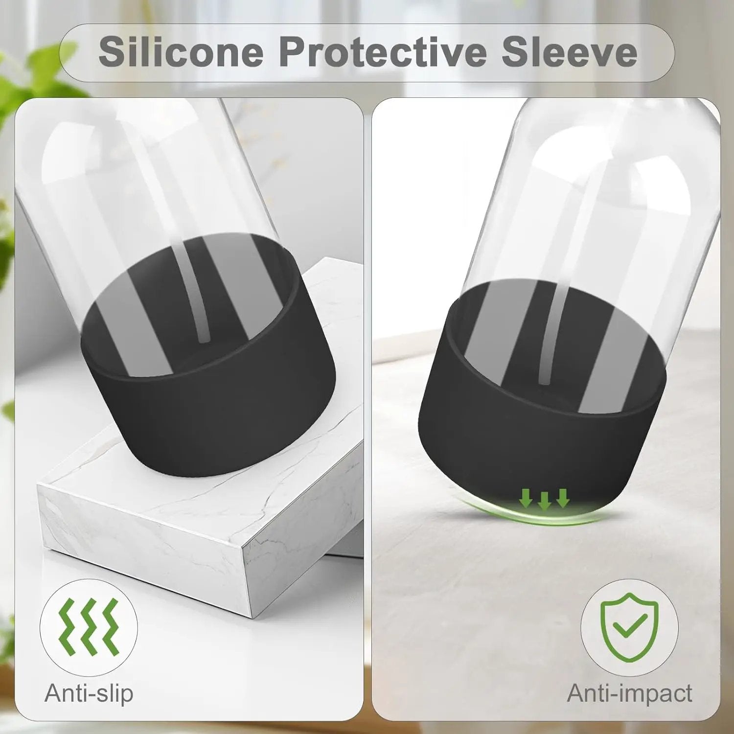 2 Pack Glass Spray Bottles with Silicone Sleeve, 16 oz Empty Refillable Containers with Adjustable Spray Nozzles, Spray Bottles for Hair, Cleaning Solutions and Plants Black&Grey by GreenHaven Gardens