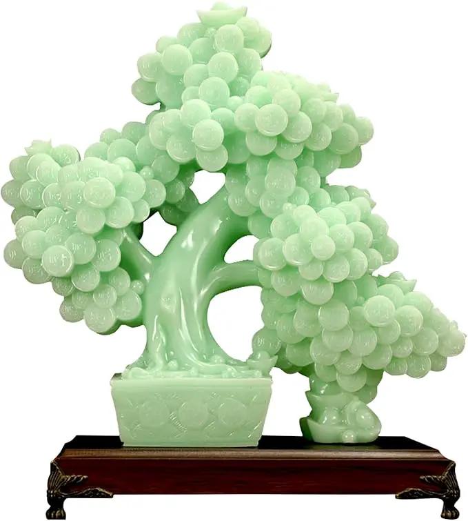 Top Resin Money Tree, Artificial Bonsai Tree, Handcrafted, Premium Quality, Feng Shui Gift for Abundance Luck and Success (Green) by GreenHaven Gardens