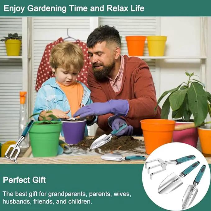 FANHAO Garden Tools Set, 3 Piece Heavy Duty Gardening Tools Cast Aluminum with Soft Rubberized Non-Slip Handle, Durable Garden Hand Tools Garden Gifts for Men Women by GreenHaven Gardens