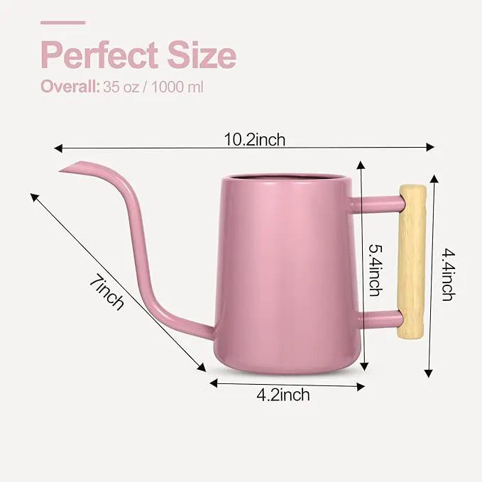 Watering Can Indoor Plants, 35 oz/1000 ml Metal Stainless Steel Watering Can Pot with Long Spout for Indoor House Plants Bonsai Outdoor Garden Flower Decorative (Pink) by GreenHaven Gardens