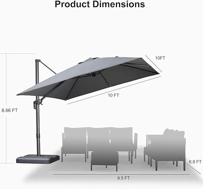 PURPLE LEAF 10 FT Cantilever Patio Umbrella Outdoor Aluminum Offset Square Umbrella with 3 Years Fade Resistance Recycled Fabric and 360-degree Rotation for Deck Pool Gard, Mist Grey by GreenHaven Gardens