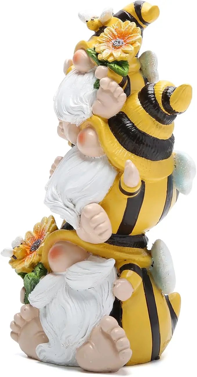 Hodao Summer Bee Gnome Decorations Indoor Home Table Decor Cute Stacked Bee Gnome Figurines Gifts -Swedish Dwarf Elf Figurines Summer Garden Honey Bees Gnomes Decorations (Bee1) by GreenHaven Gardens