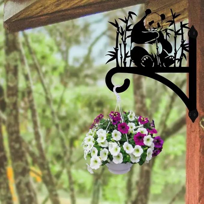 Peacoblue Iron Plant Hangers Holder for Outdoor Indoor Hanging Plants Flower Fern Pots Lantern Bird Feeder Wind Chimes, 12”x14” Weather Resistant Metal Wall Bracket Hooks for Porch Garden House(Panda) by GreenHaven Gardens