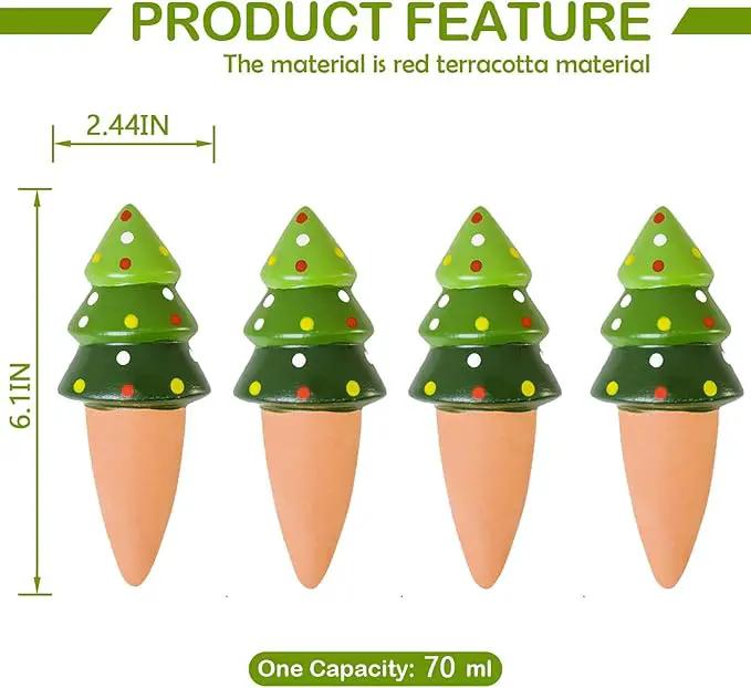 4 Pack Terracotta Christmas Tree Automatic Plant Watering Devices,Household self Watering Planter Insert, Watering Spikes for Indoor Plants,Holiday Potted Plant Continuous Moisture Device by GreenHaven Gardens