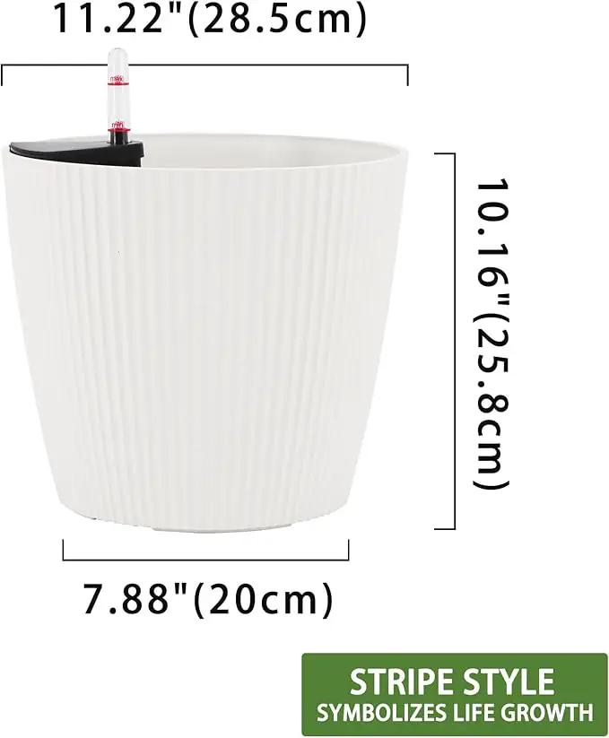 Dexceder 11x10 Self Watering Planters Indoor, Inner Mat Design, Table Flower Plant Pot with Water Level Indicator (2 Pack, White) by GreenHaven Gardens