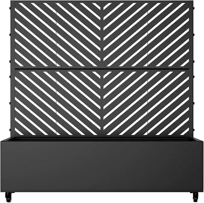 Casaphoria Metal Raised Garden Bed with Trellis and Wheels, 47"x47"x16" Planter Box for Climbing Plants, Vegetables & Vines, Features Drainage Holes and Privacy Screen (Black-Parallel) by GreenHaven Gardens