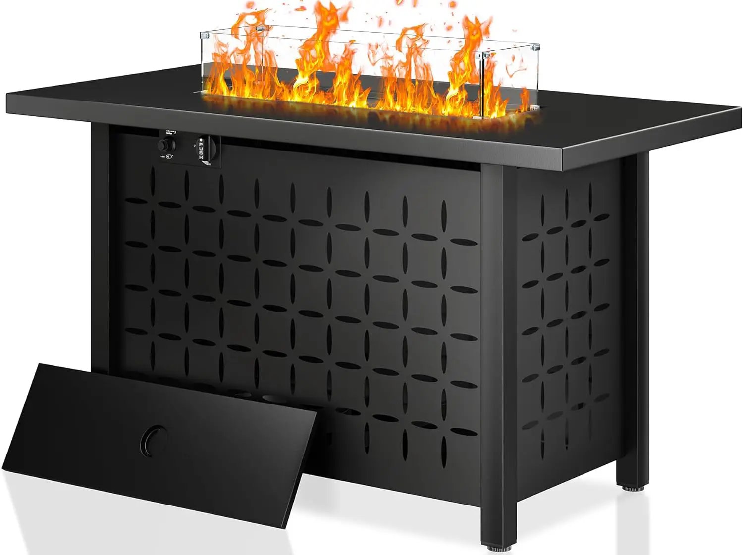 Shintenchi 43 Inch Fire Pit Table, 50,000 BTU Outdoor Propane Fire Table, Outdoor Steel Propane Fire Pit with Lid and Lava Rock for Garden, Yard, Camping, Pool Use, Black by GreenHaven Gardens