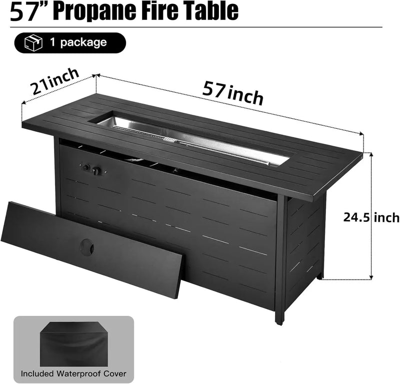 57 inch Propane Fire Pit Table,50000 BTU Gas Fire Pits Table with Lid & Lava Rock & Waterproof Cover, Outdoor Propane Firepit for Dining or Party, Outside, Patio, Garden, Yard by GreenHaven Gardens