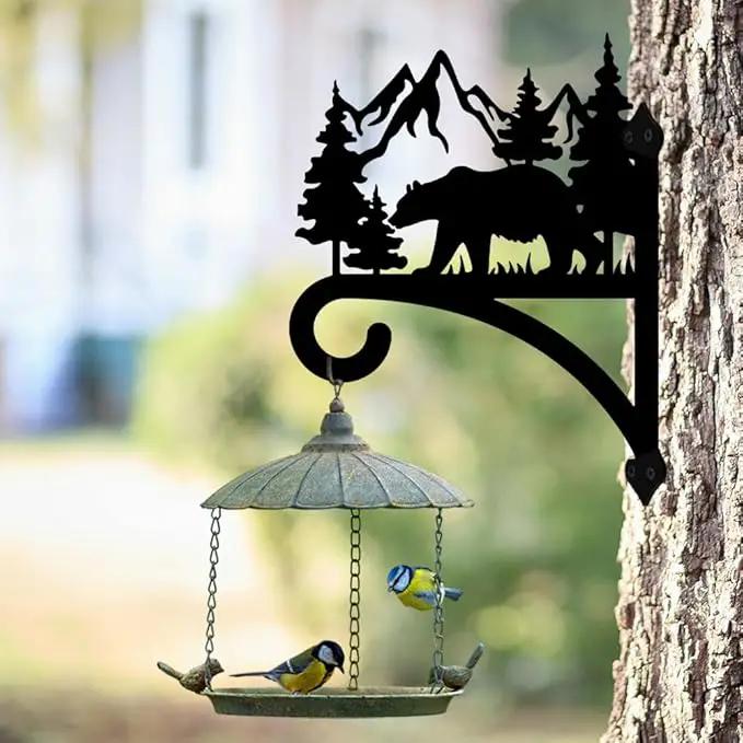 peacoblue Iron Plant Hanger Hook for Outdoor Indoor Hanging Plant Flower Fern Pot Lantern Bird Feeder,12"x15" Weather Resistant Metal Wall Holder for Porch Garden Farmhouse(Forest Bear and Mountain) by GreenHaven Gardens