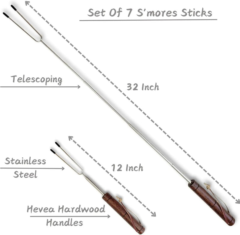 Smores Sticks For Fire Pit [Set Of 7] - Marshmallow Roasting Sticks For Campfire, Classic Smore Sticks - Hot Dog Sticks For Campfire - SUMPRI Campfire Sticks by GreenHaven Gardens