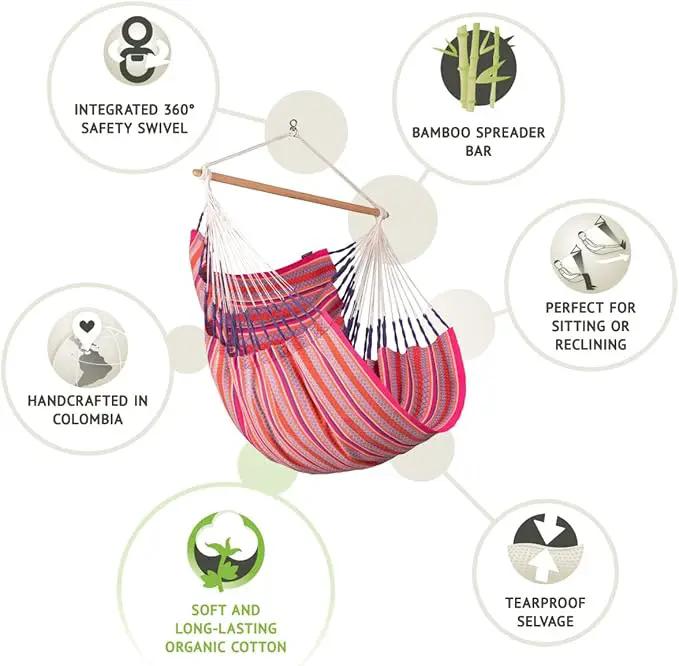 LA SIESTA - Large Comfort Habana Cotton Hammock - Indoor/Outdoor Swing Chair - Max 285 Lbs, Flamingo by GreenHaven Gardens