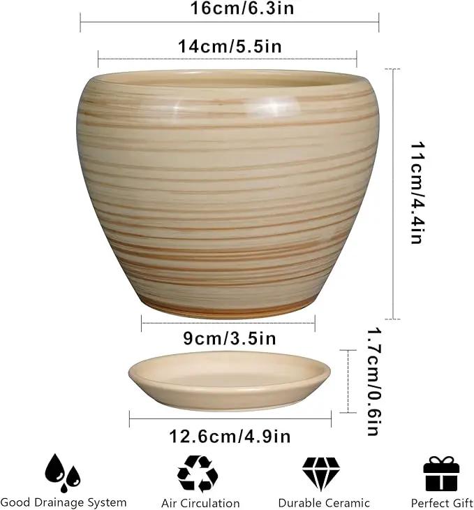 6 Inch Plant Pot Ceramic - Decorative Planter for Indoor Plants Succulent Pot with Drainage Hole and Saucer Round Planter Outdoor Flower Pot for House Patio Yellow by GreenHaven Gardens