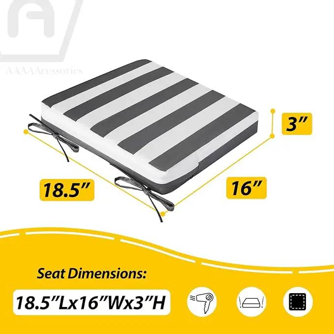AAAAAcessories Outdoor Seat Cushions for Chairs, Waterproof, Fade-Resistant Patio Furniture Replacement Cushions, 18.5" x 16" x 3", Set of 2, Gray Cabana Stripe by GreenHaven Gardens