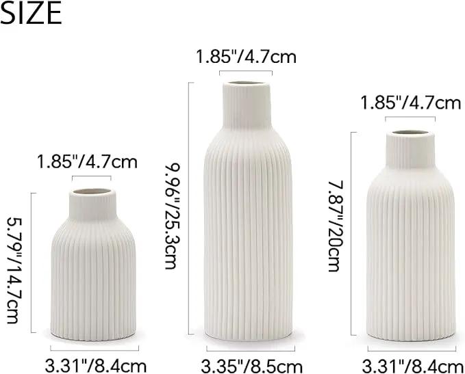 Ceramic Vase Set of 3, Flower Vases for Spring Room Decor, Kitchen Farmhouse, Modern Boho Style(White) by GreenHaven Gardens