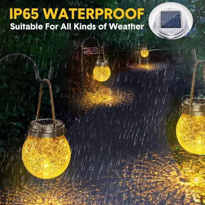 DBF Solar Lanterns Outdoor Waterproof, 2 Pack Hanging Solar Lights Outdoor, LED Cracked Glass Ball Globe Lantern Garden Decor for Patio Backyard Pathway Tree Porch Fence Events (Amber Warm & RGB) by GreenHaven Gardens