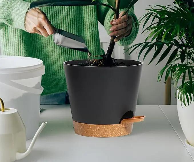 Plant Pots Self Watering Planters with Drainage Hole and Reservoir Large Flower Planting Pots for Indoor Outdoor Plants Plastic Succulent Pot Gift Idea 2 * 12Inch by GreenHaven Gardens