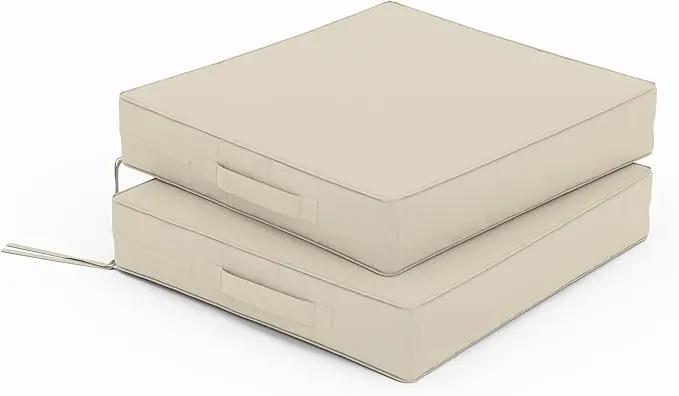 Patio Chair Cushions 17 X 16 X 3 Inch Waterproof Outdoor Seat Cushions for Patio Furniture, Outdoor Sofa Couch Pads with Ties & Handle, Set of 2, Cream by GreenHaven Gardens