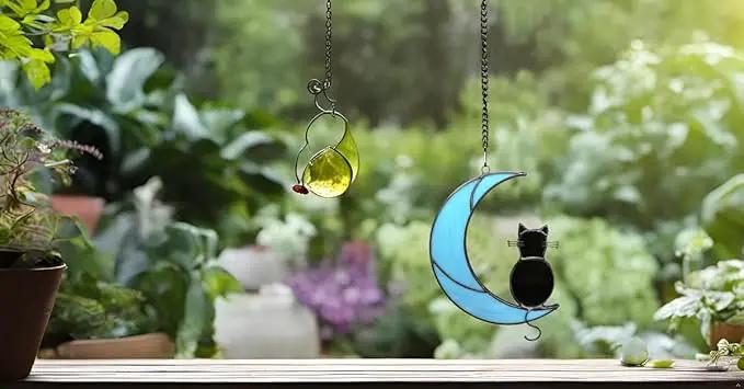Black Cat Stained Glass Suncatcher,Cat Memorial Gifts for Loss of Cat,Cat Mom Gifts,Cat Sympathy Gifts for Cat Lovers,Window Hanging Ornament by GreenHaven Gardens