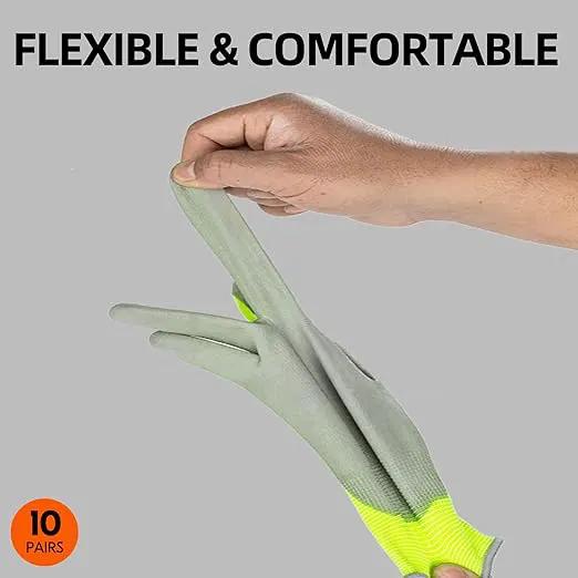 Vgo... 10-Pairs Safety Work Gloves, Gardening Gloves, Polyurethane Coated, Dipping Gloves, Latex Free (Size L, Yellow, PU2103) by GreenHaven Gardens