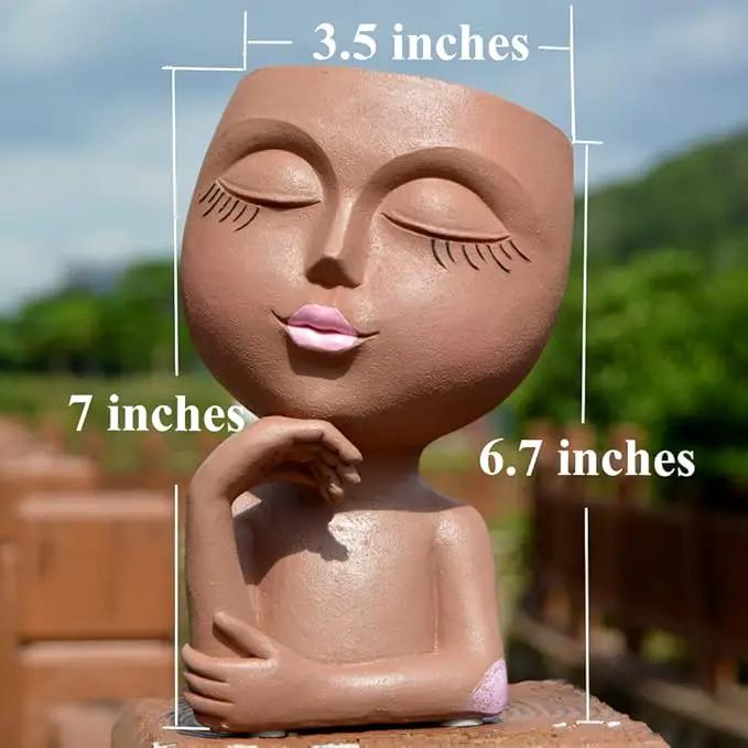 Face/ Head Planters, Women Face Small Plant/ Flower Pots with Drainage for Indoor Outdoor Succulents, White Vase Decor for Women Gifts(7 Inch) by GreenHaven Gardens
